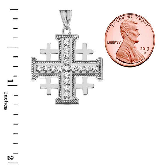 Diamond Jerusalem Cross Pendant Necklace in White Gold