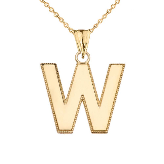 Yellow Gold Personalized Milgrain Letter "A-Z" Initial Pendant Necklace