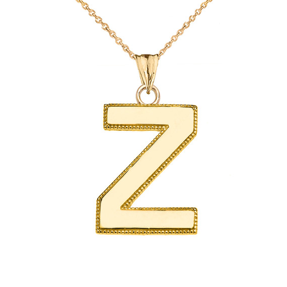 Yellow Gold Personalized Milgrain Letter "A-Z" Initial Pendant Necklace