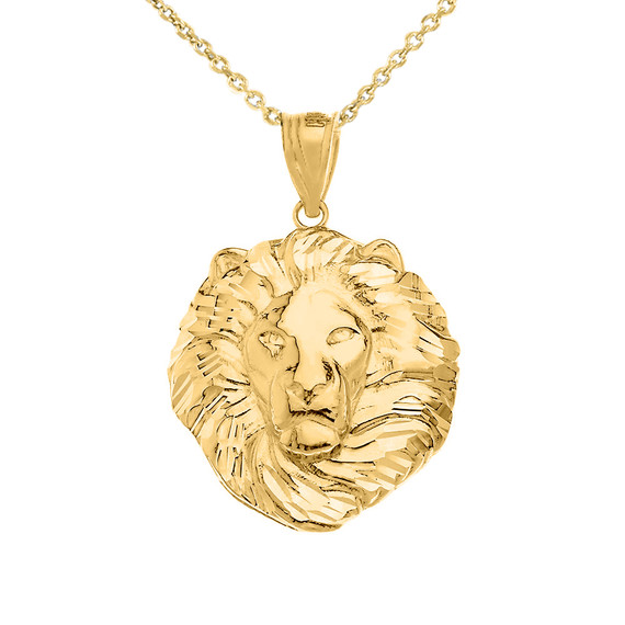 Solid Gold Lion King Head Pendant Necklace (Available in Yellow/Rose/White Gold) 1.31" (Medium)