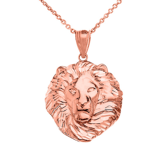 Solid Gold Lion King Head Pendant Necklace (Available in Yellow/Rose/White Gold) 1.31" (Medium)