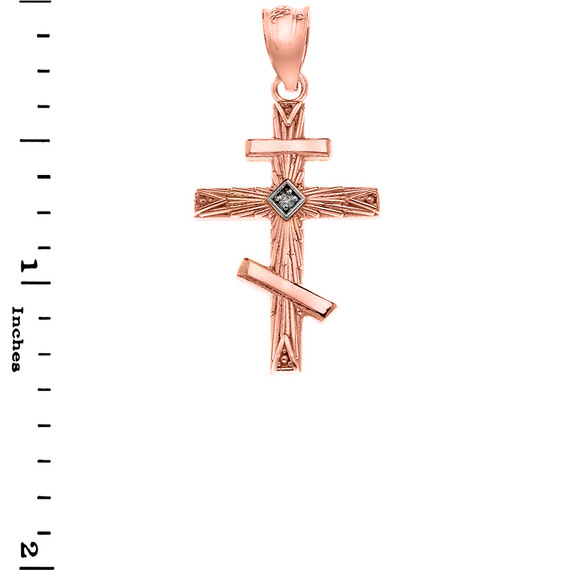 Diamond Russian  Orthodox Cross Pendant Necklace in Gold (Yellow/Rose/White)