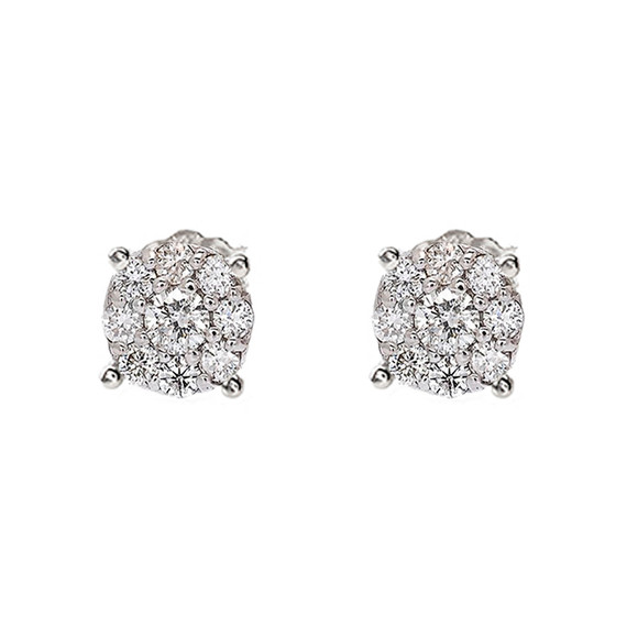 14K White Gold Cluster Natural Diamond Stud Earrings (S-L)