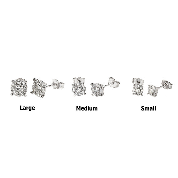 14K White Gold Cluster Natural Diamond Stud Earrings (S-L)