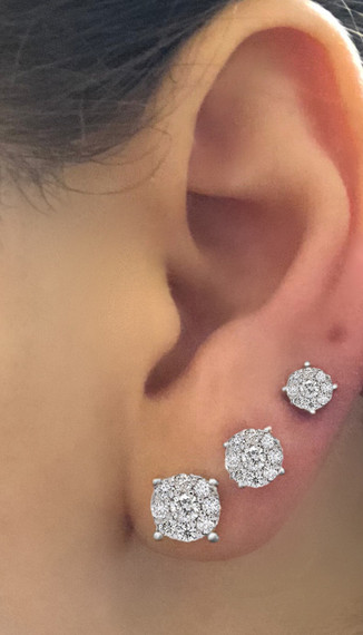 14K White Gold Cluster Natural Diamond Stud Earrings (S-L)