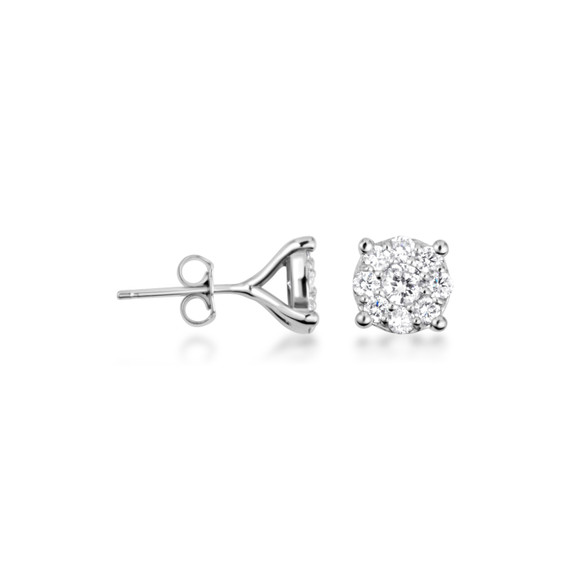 14K White Gold Cluster Natural Diamond Stud Earrings (S-L)