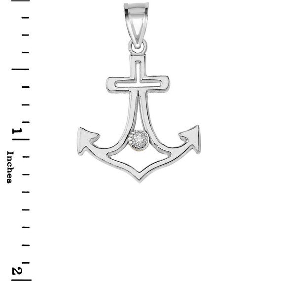 Diamond Outline Anchor Pendant Necklace in White Gold