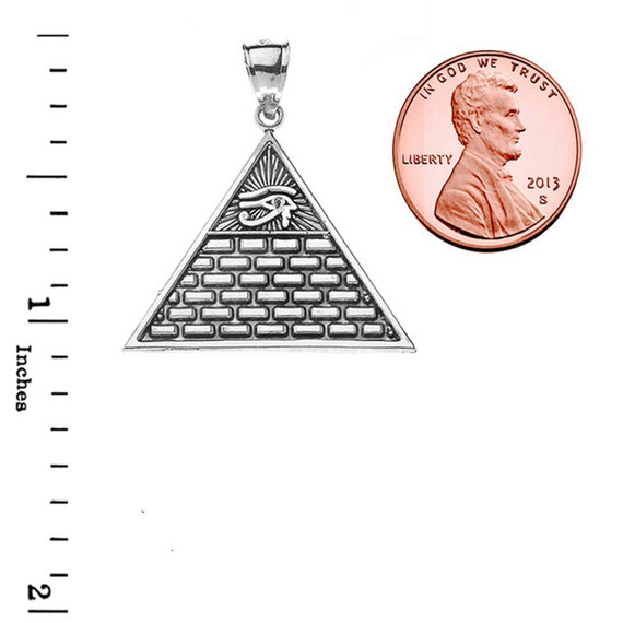 .925 Sterling Silver Egyptian Eye of Horus/Providence Wedjat Pyramid Oxidized Pendant  with measurements