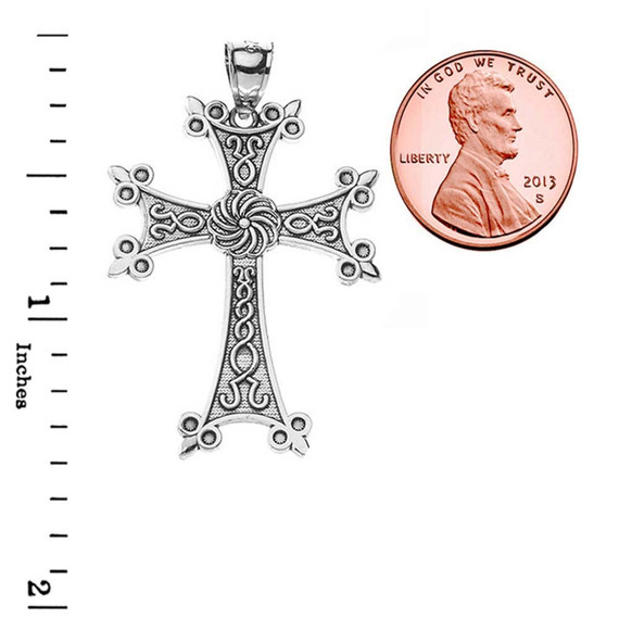 Oxidized Eternity Armenian Cross "Khachkar" Sterling Silver Pendant Necklace