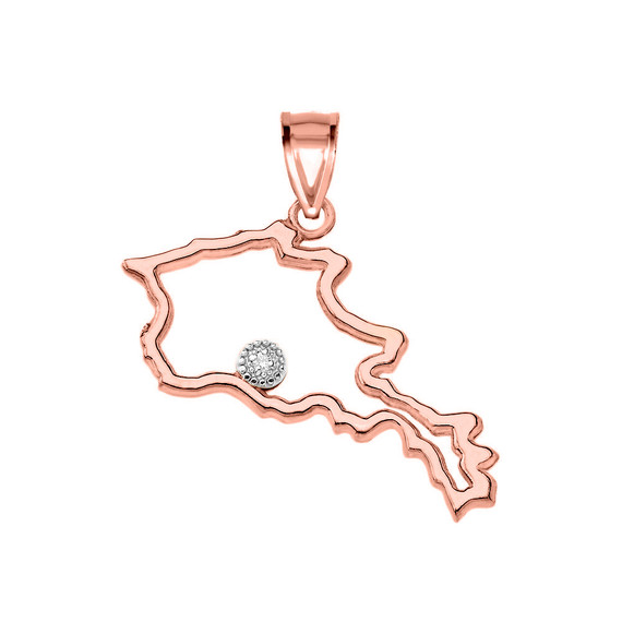 Diamond Outline Armenia Map Pendant Necklace in Rose Gold