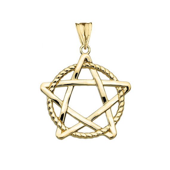 Pentagram Intertwined in Rope Pendant Necklace in Gold (Yellow/Rose/White)