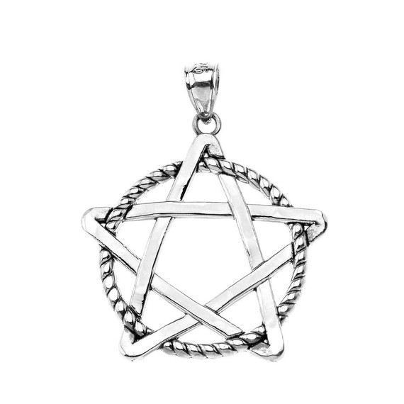 Oxidized Pentagram Intertwined in Rope Pendant Necklace in Sterling Silver