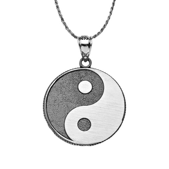 Oxidized  Yin and Yang Taoist Symbol Charm Pendant Necklace in Sterling Silver