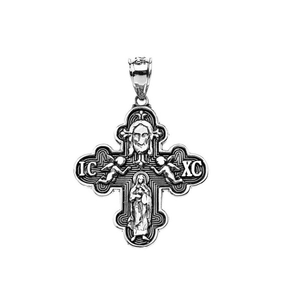 Russian Orthodox ICXC Cross (Save Us) Pendant Necklace in Oxidized Sterling Silver