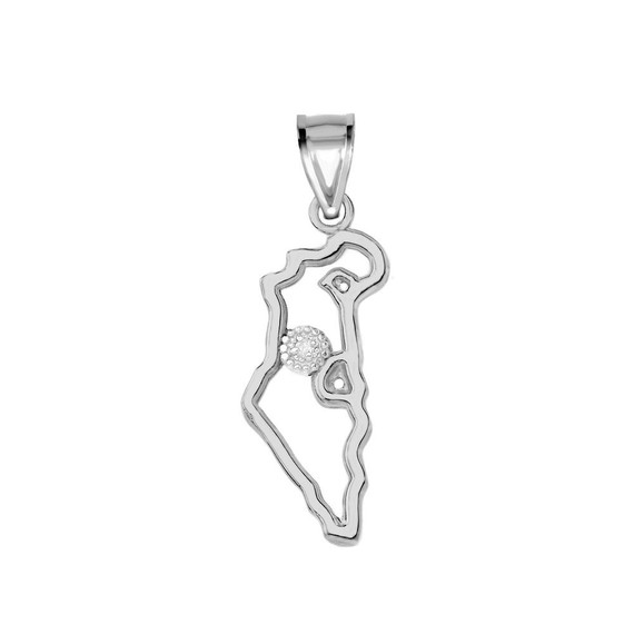 CZ Outline Israel Map Pendant Necklace in .925 Sterling Silver