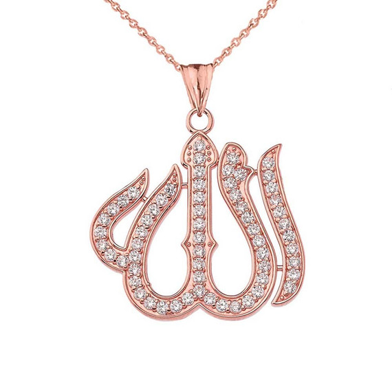 Cubic Zirconia Allah Pendant Necklace in Gold Yellow/Rose/White