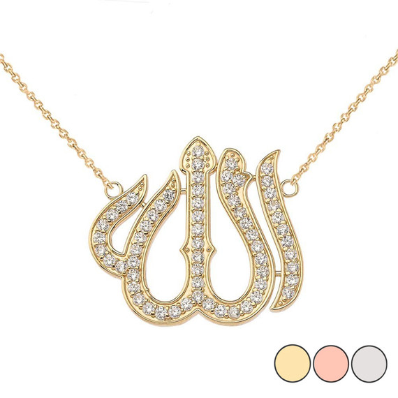 Diamond Allah Necklace in 14K Gold (Yellow/Rose/White)