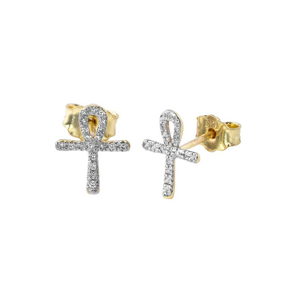 Mini Diamond Ankh Cross Pendant Necklace Set(Available in Yellow/Rose/White Gold)