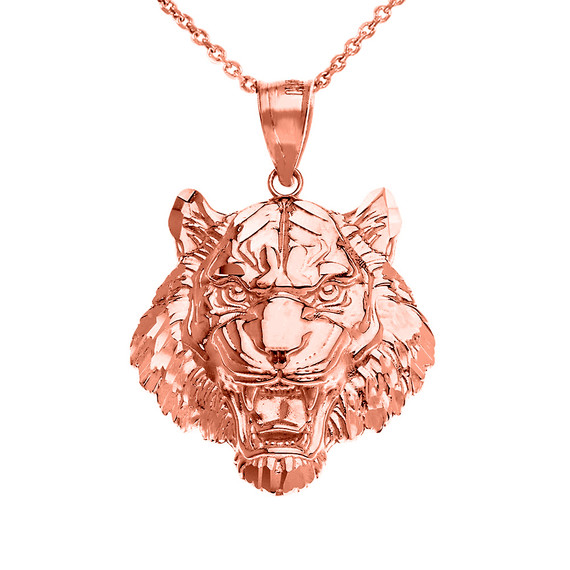 Roaring Tiger Pendant Necklace in Gold (Large) 1.61 in. (Yellow/Rose/White)