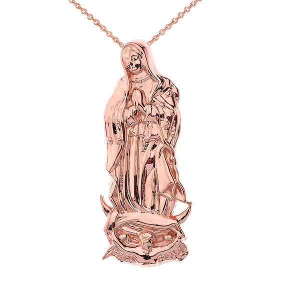 Our Lady Of Guadalupe  Pendant Necklace in Rose Gold  With Hidden Bail