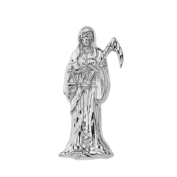 Santa Muerte Grim Reaper Pendant Necklace In White Gold