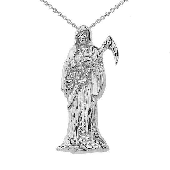 Santa Muerte Grim Reaper Pendant Necklace In Sterling Silver