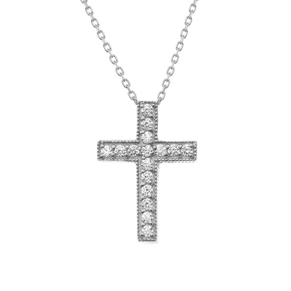 Diamond Cross Necklace in Solid Sterling Silver