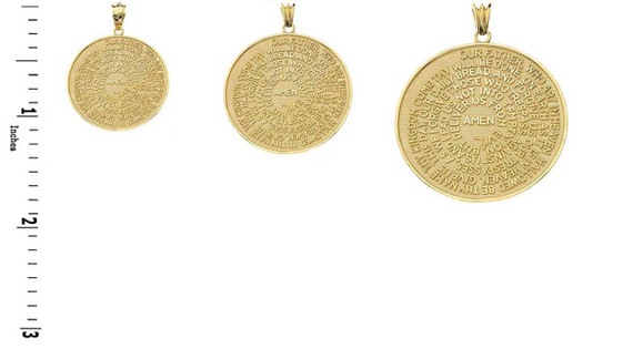 The Lords Prayer Medallion Pendant Necklace in Yellow Gold (Small - Medium - Large)