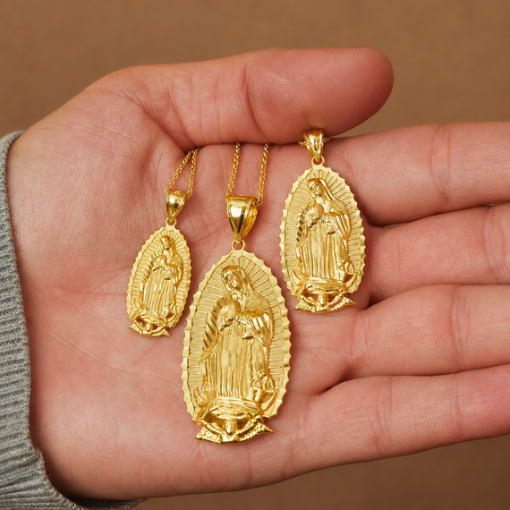 Gold Our Lady of Guadalupe Virgin Mary Necklace (S/M/L) (Available in Yellow Gold, Rose Gold, White Gold)