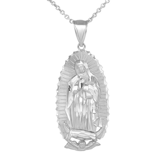 White Gold Our Lady of Guadalupe Virgin Mary Necklace