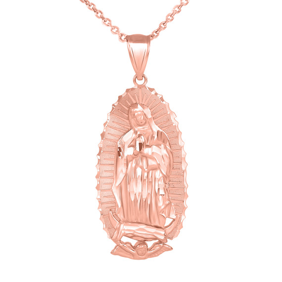 Our Lady Of Guadalupe Pendant Necklace in Gold (Medium) 1.89 in. (Yellow/Rose/White)