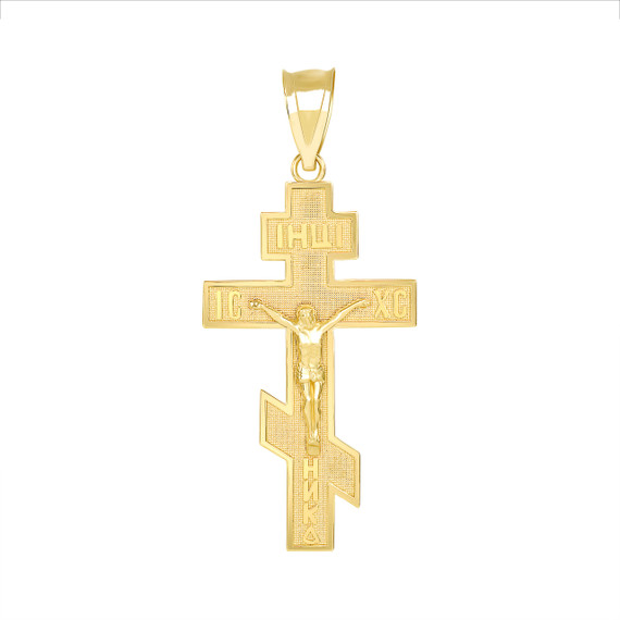Gold Jesus Crucifix Russian Orthodox Cross Pendant Necklace (Available in Yellow/Rose/White Gold)