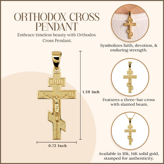 Gold Jesus Crucifix Russian Orthodox Cross Pendant Necklace (Available in Yellow/Rose/White Gold)