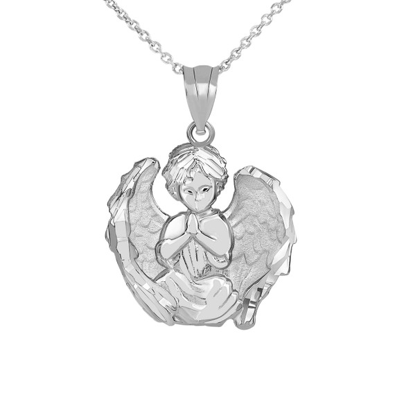 Praying Guardian Angel Pendant with Matte Finished Wings Necklace in Gold (Yellow/Rose/White)