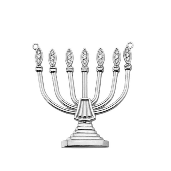 Diamond Holy Temple Menorah Necklace in Sterling Silver