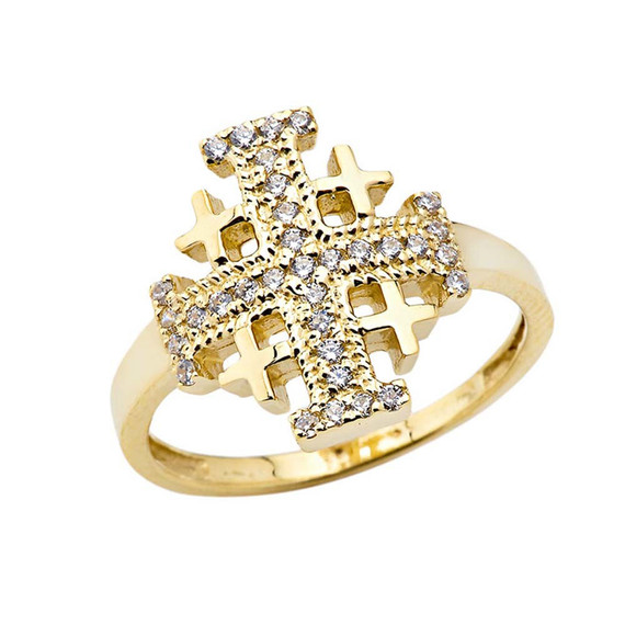 Diamond Jerusalem Cross Ring in Gold