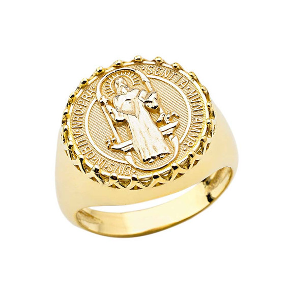 Men's Saint Benedict Ring in Gold (Available in Yellow/Rose/White/Two Tone Gold)