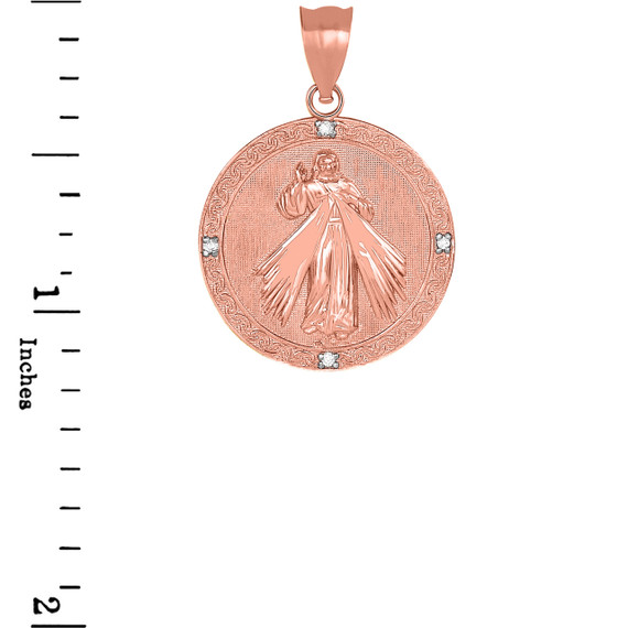 Divine Mercy Round Medallion with Diamonds Pendant Necklace in Gold (Yellow/Rose/White)