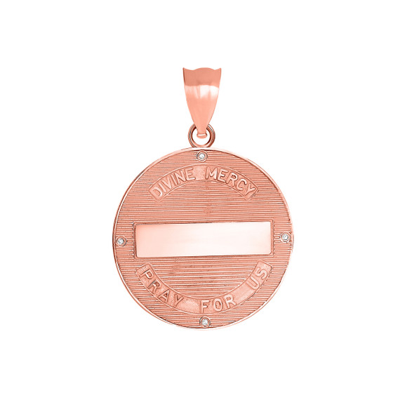 Divine Mercy Round Medallion with Diamonds Pendant Necklace in Two Tone Rose Gold