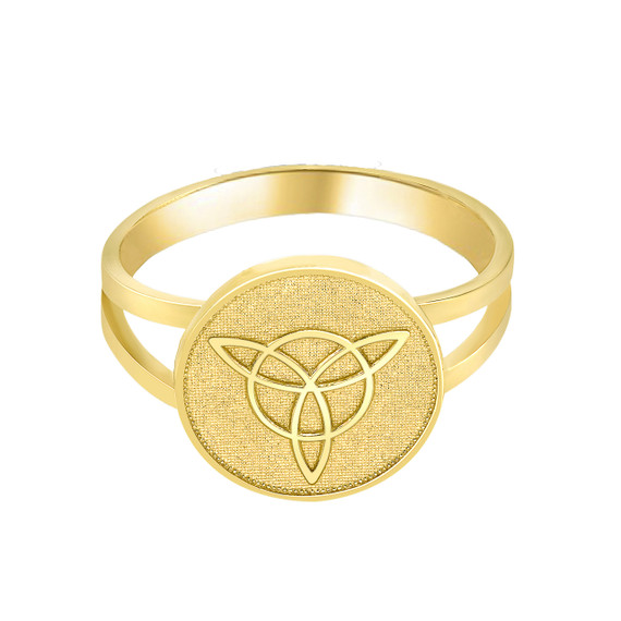 Celtic Trinity Knot Design Disc Ring in Gold (Available in Yellow/Rose/White Gold)