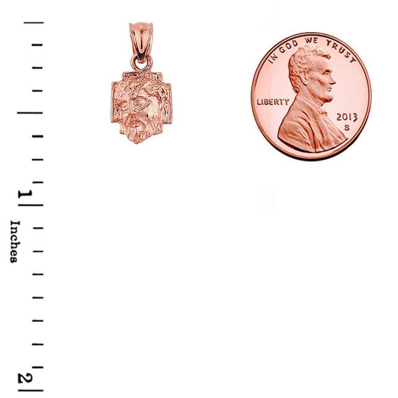 Solid Rose Gold Jesus Face Pendant