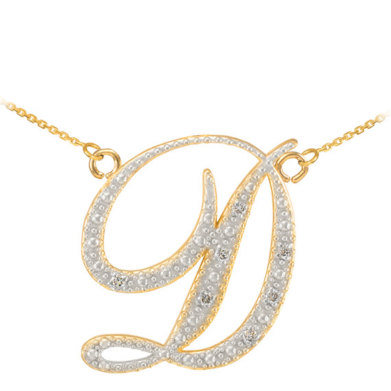 14K Yellow Gold Letter Script "A-Z" Diamond Initial Necklace