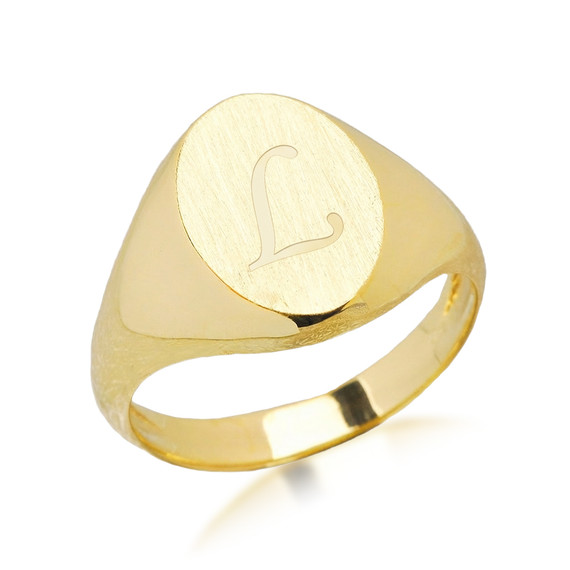 Gold Men's Engravable Oval Signet Ring (Available in Yellow/Rose/White Gold)