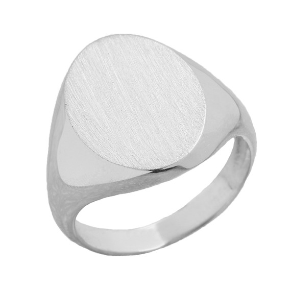 Men's Bold Engravable Oval Signet Ring in White Gold