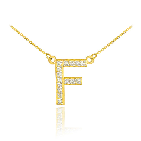 14k "A-Z" Yellow Gold Letter Diamond Initial Monogram Necklace
