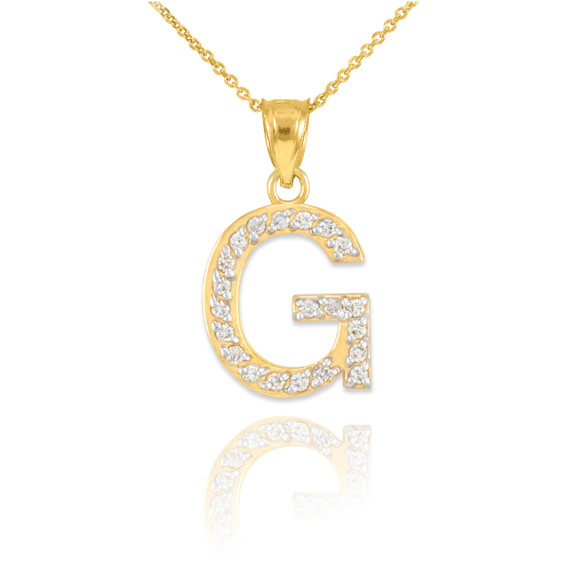 Yellow Gold Letter "A-Z" Initial Diamond Monogram Pendant Necklace