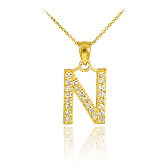 Gold Letter "A-Z" Initial Diamond Monogram Pendant Necklace (Available in Yellow/Rose/White Gold)