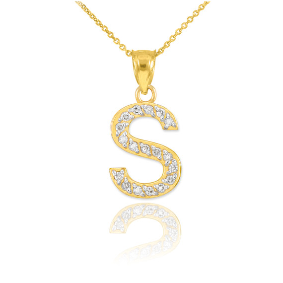 Gold Letter "A-Z" Initial Diamond Monogram Pendant Necklace (Available in Yellow/Rose/White Gold)