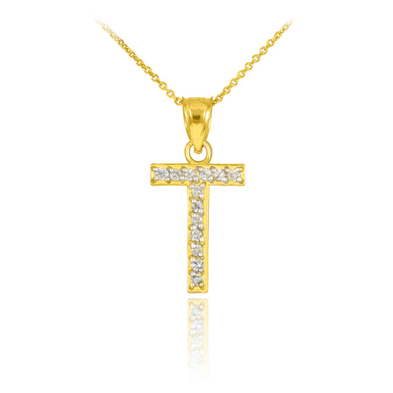 Yellow Gold Letter "A-Z" Initial Diamond Monogram Pendant Necklace