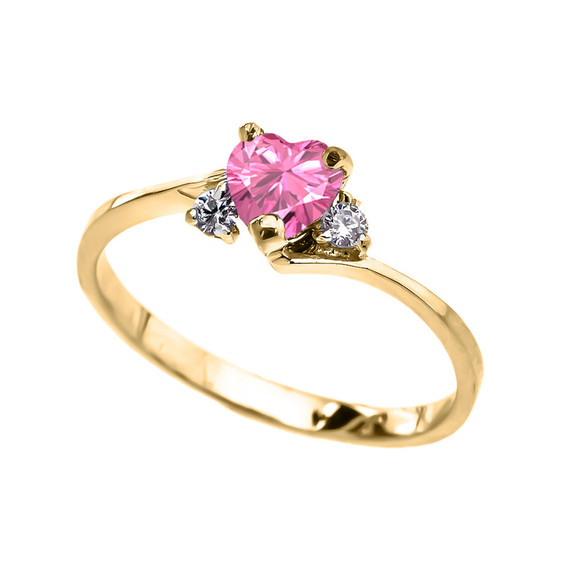 Solid Gold Birthstone and C.Z Heart Promise Ring (Available in Yellow/Rose/White Gold)